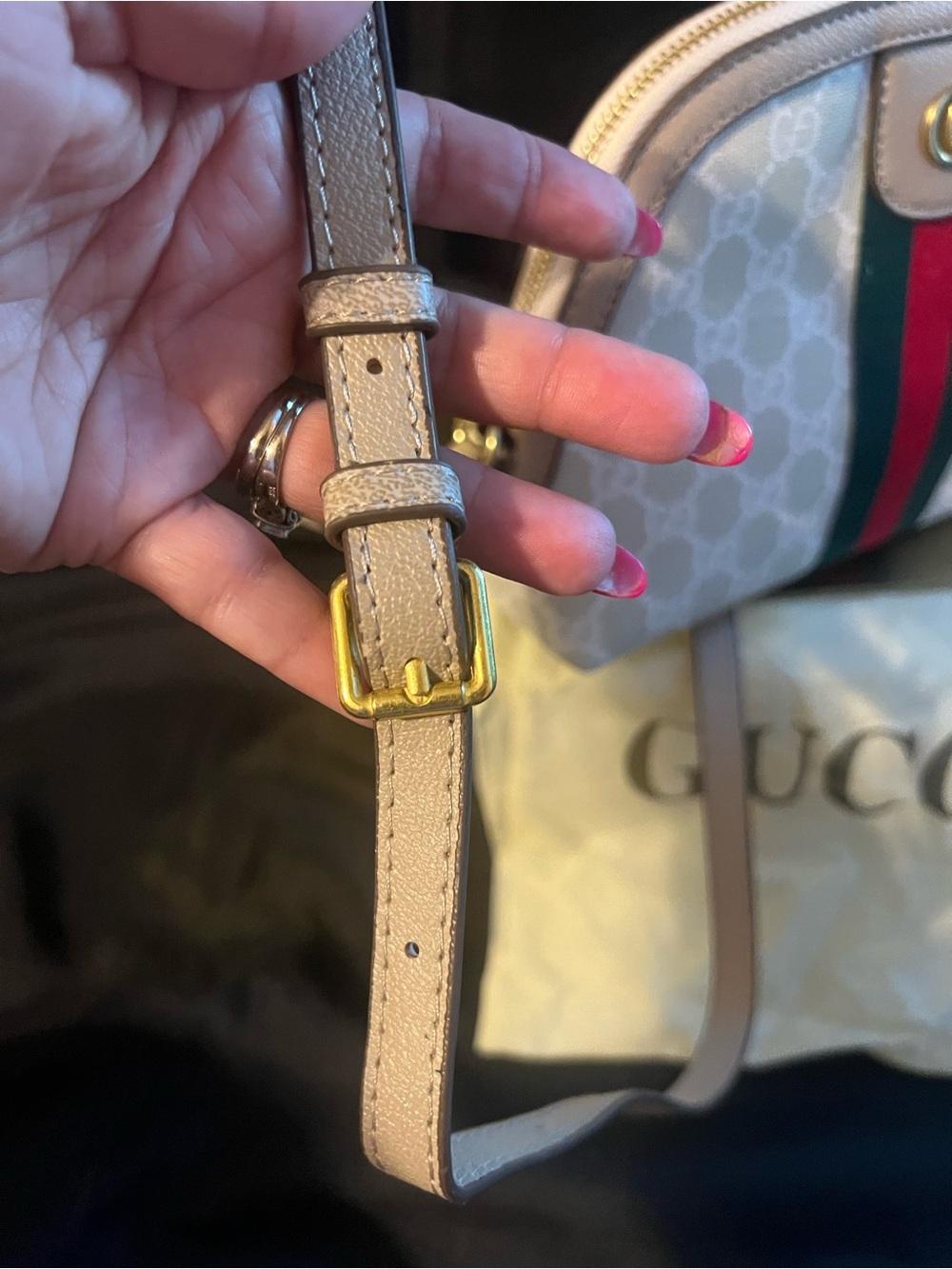Gucci Beige GG Supreme Crossbody with Red and Green Web Stripe Dust Bag Included - Picture 11 of 14